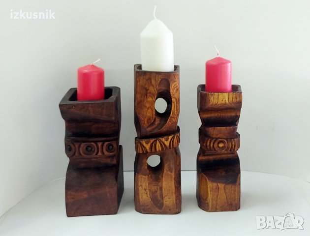 Резбовани дървени свещници, уникати от 70-те години в Декорация за дома в  гр. Хасково - ID37561283 — Bazar.bg