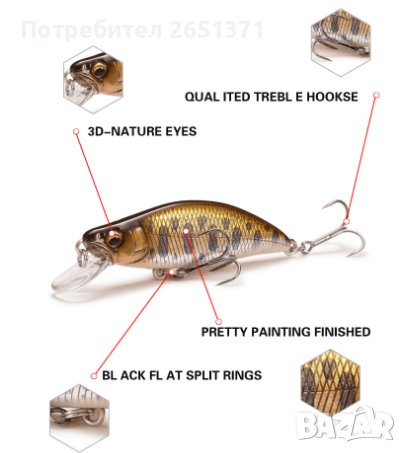 Воблер ПОТЪВАЩ /SINKING – 4.2 гр./5.1 см., снимка 3 - Стръв и захранки - 37140954