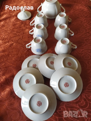 порцеланови чаши за кафе и захарница Изида с печат БДЖ, снимка 4 - Чаши - 51431505