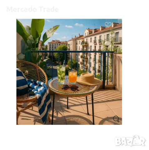 Декоративна масичка Mercado Trade, Ратан и стъкло, Метал