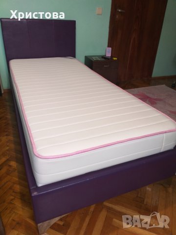 Детско кожено легло в лилаво+матрак мемори 82/190, снимка 2 - Мебели за детската стая - 34107220