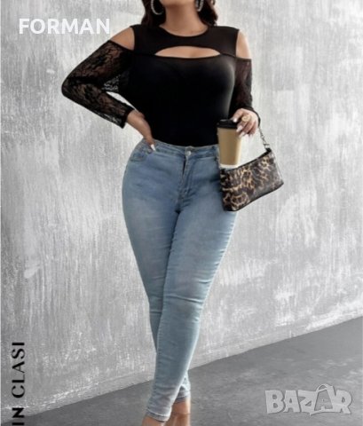 Черна блуза с отворени рамене и дантелени ръкави , снимка 4 - Тениски - 42227967