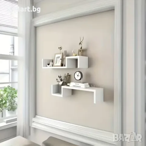 Комплект рафтове за стена 2 броя, етажерка, дърво, бели, 58x12x10см, снимка 4 - Етажерки - 55739636
