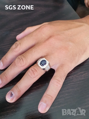 Мъжки сребърен пръстен със сапфир, снимка 3 - Пръстени - 53366820
