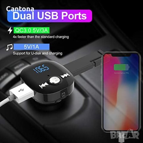 Clydek Bluetooth V5.0 FM трансмитер, Волтметър, Hand-Free 2x USB, QC3.0, USB и TF карта, снимка 2 - Аксесоари и консумативи - 42351208