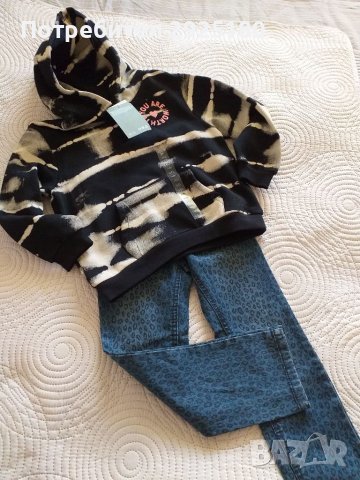 Дънки и суичър H&M животински принт 110, снимка 2 - Детски панталони и дънки - 39764529