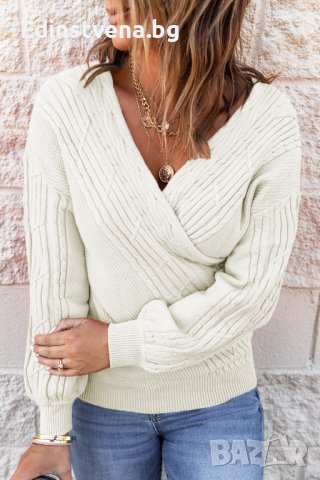 Дамски пуловер в бяло, снимка 5 - Блузи с дълъг ръкав и пуловери - 42781565