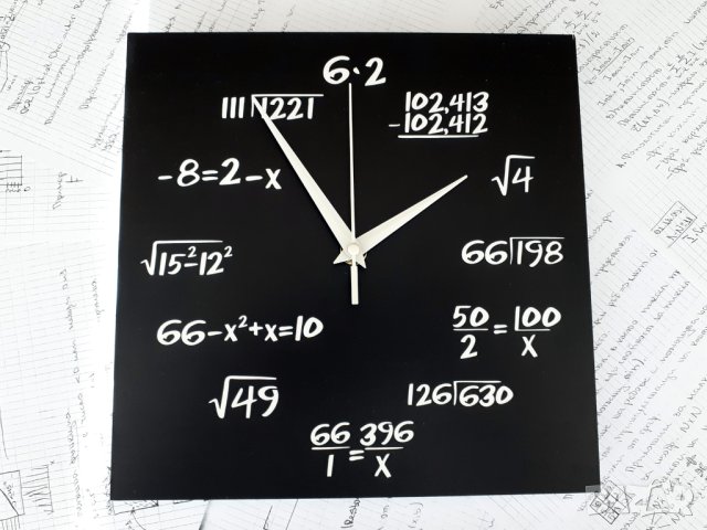 Стенен часовник Математика - черен, снимка 1 - Стенни часовници - 44273752