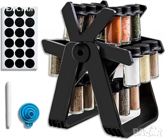 Стилен въртящ се органайзер за подправки,стъклени бурканчета,18 части, снимка 5 - Аксесоари за кухня - 53880195