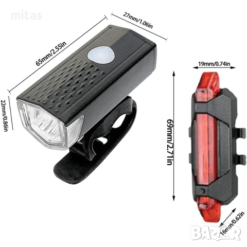 Комплект LED светлини за велосипед колело предна и задна, USB R-7188, снимка 4 - Аксесоари за велосипеди - 44750246