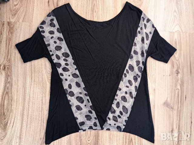 Дамска тениска Bershka,  size S, 100%вискоза, с тюл с леопардови мотив, като нова, снимка 3 - Тениски - 29005561