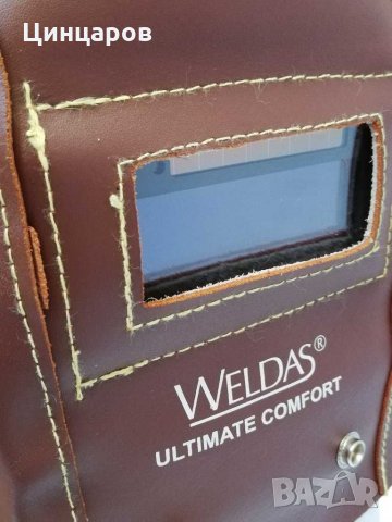 WELDAS Маска заваръчна кожена,соларен панел реален цвят DIN 5-13.Сменяема батерия , снимка 10 - Други машини и части - 29917016