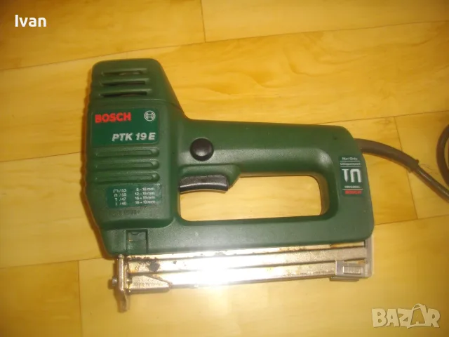 BOSCH PTK19E НЕМСКИ ОРИГИНАЛ СТАРО КАЧЕСТВО ЕЛ. ТАКЕР БОШ КОМБИНИРАН С ЕЛ. КОНТРОЛ И РЕГУЛАЦИЯ УДАР, снимка 3 - Други инструменти - 56121558