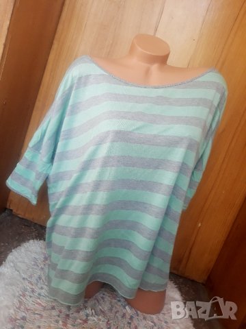 Сива-тюркоазена широка блуза с 3/4 ръкав Л , снимка 1 - Тениски - 34243481
