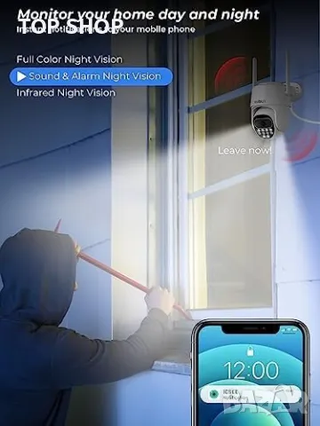 Нова 1080P камера за видеонаблюдение Сигурност Завъртане 360°, снимка 8 - HD камери - 50016055