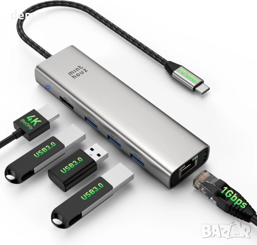 Minthouz USB C хъб, 6 в 1 многопортов адаптер, USB C към HDMI с 4K@60Hz