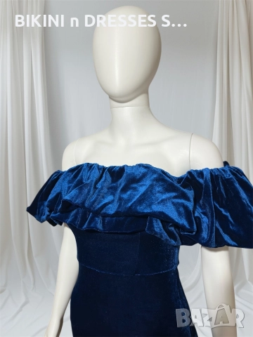 Синя велурена рокля , снимка 4 - Рокли - 52866574