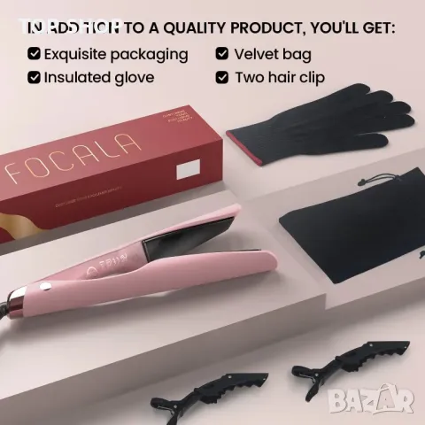 Преса за коса и маша FOCALA 2 в 1, уникален извит дизайн, 2,5 см, розова, снимка 7 - Преси за коса - 49500291
