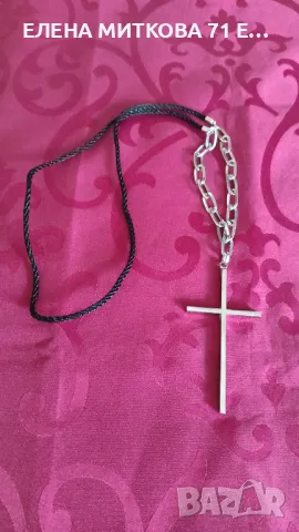 Масивно колие с верига и кръст от метал, снимка 1
