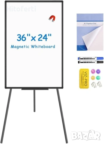 Преносима дъска VIZ-PRO Magnetic Whiteboard Easel Black, 90 x 60 cm
