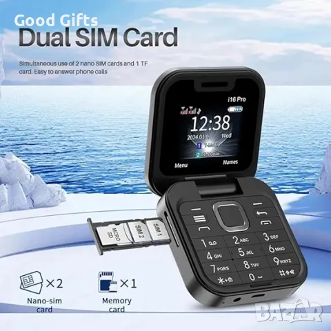 Сгъваем телефон I16 Pro Flip, с 2 SIM карти, 2G, снимка 9 - Други - 50187790