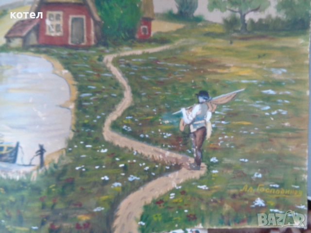 Продавам авторска картина , ,,Селска къща край реката'', снимка 6 - Картини - 53098979