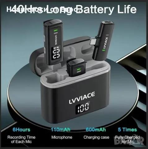 Безжичен петличен микрофон за телефони с USB Type-C портове, 40 часа живот на батерията с, снимка 2 - Микрофони - 49464859