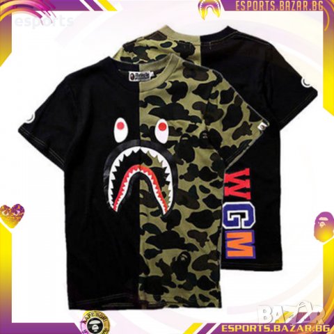 Полу черна полу камуфлажна тениска BAPE A Bathing Ape XXL 2XL 