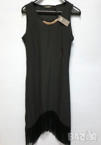 Последно намаление! Прозрачна рокля с детайли ресни и златен елемент, снимка 3 - Рокли - 30648385