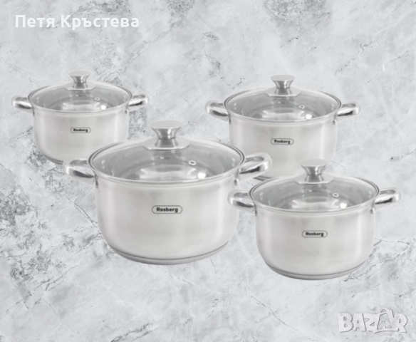Комплект тенджери Rosberg 16/18/20/24см. - 1.8/2.5/3.4/5.8л., Неръжд. стомана, снимка 3 - Съдове за готвене - 52682315