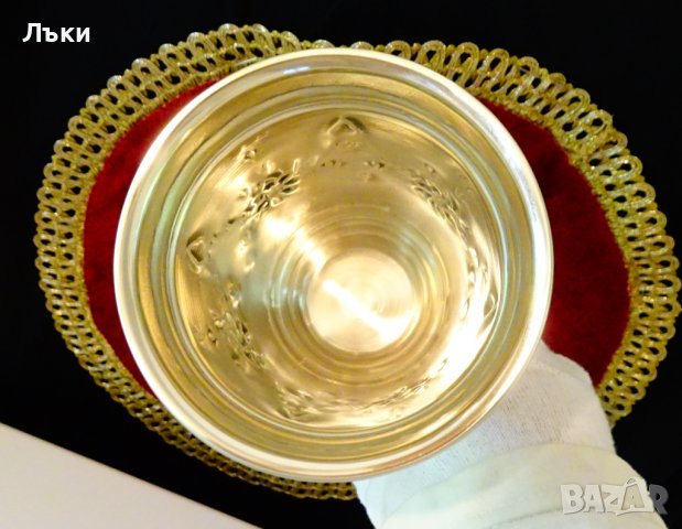Посребрена чаша за вино,бокал 300 мл.,релеф., снимка 4 - Антикварни и старинни предмети - 37997260