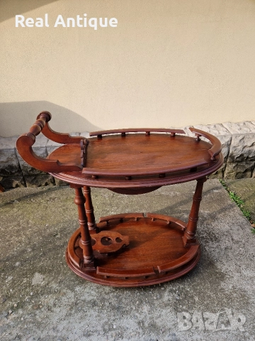 Страхотна антикварна белгийска количка за сервиране масив дърворезба 