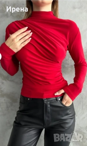 Блуза с дълъг ръкав и яка от гъвкав пясъчен плат, снимка 3 - Блузи с дълъг ръкав и пуловери - 52070207