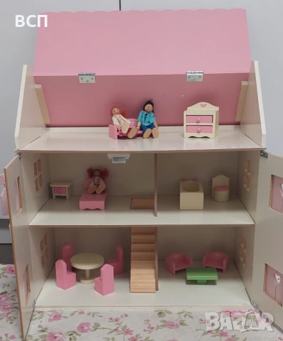 Детска дървена къща за кукли с аксесоари, снимка 4 - Играчки за стая - 51118476