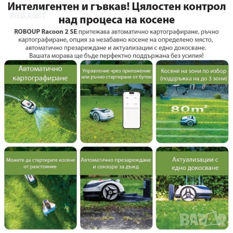 Косачка робот без ограничителен кабел и антена RoboUp Racoon 2 SE – до 600 м2 с подарък резервни нож, снимка 8 - Градинска техника - 54251349