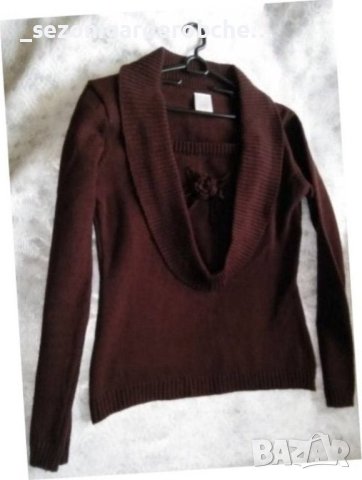 👠Дамски чисто нов плетен много топъл и стилен пуловер с гръцка яка в цвят "шоколад", М,Л,ХЛ☃️👠☃️