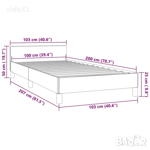 vidaXL Рамка за легло без матрак, светлосива, 100x200 см, кадифе, снимка 9 - Спални и легла - 56147171