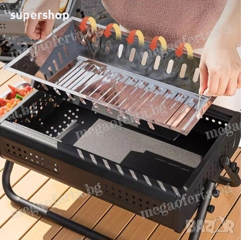 Преносима скара на дървени въглища, сгъваемо барбекю с вентилация, снимка 3 - Барбекюта - 54133801