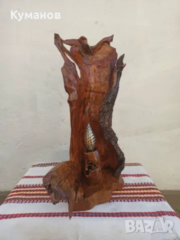 Дървена настолна лампа, снимка 3 - Настолни лампи - 49689027