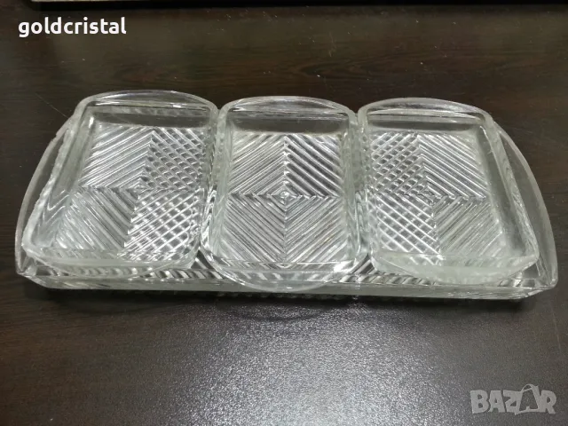 старо стъклено плато поднос с чинийки 