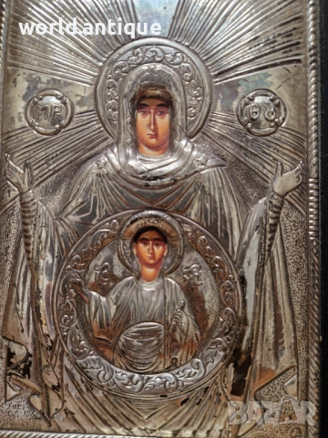 Страхотна антикварна сребърна икона със сертификат , снимка 4 - Антикварни и старинни предмети - 53913379