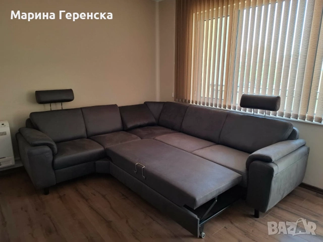 Ъглов диван с функция сън, два регулируеми подглавника, две подвижни облегалки  и ракла–чекмедже, снимка 3 - Дивани и мека мебел - 54308294