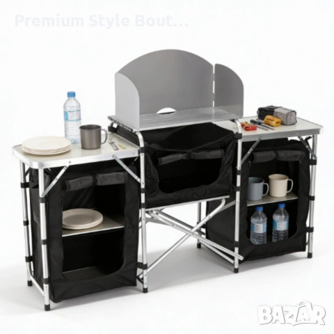 Сгъваема къмпинг кухня с 3 плота – мобилна кухня за къмпинг, пикник и каравана, снимка 10 - Други стоки за дома - 54123050