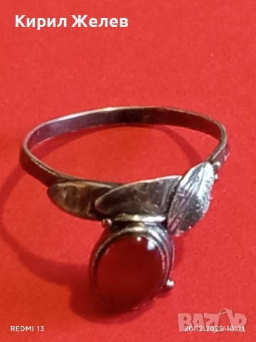 ВИНТИДЖ СРЕБЪРЕН ПРЪСТЕН с ФЛОРАЛЕН МОТИВ и ЮВЕЛИРНО ПОЛИРАН КОРНЕОЛ 34032, снимка 8 - Пръстени - 52855165
