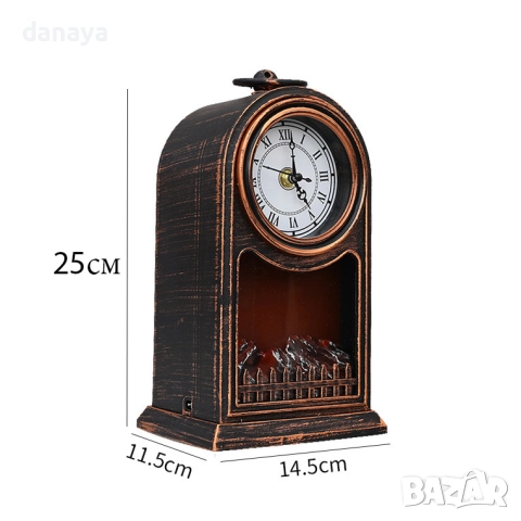 Декоративна ретро камина с часовник, USB, 25 см, снимка 3 - Стенни часовници - 52711368