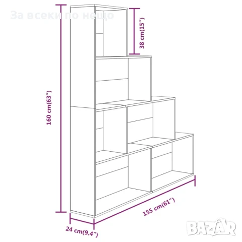 Библиотека, сив сонома, 155x24x160 см Код P660, снимка 3 - Други - 50578825