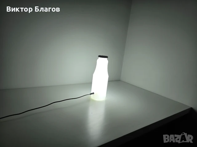 Нощна лампа от стъклено шише - ръчна изработка, снимка 2 - Настолни лампи - 50509499