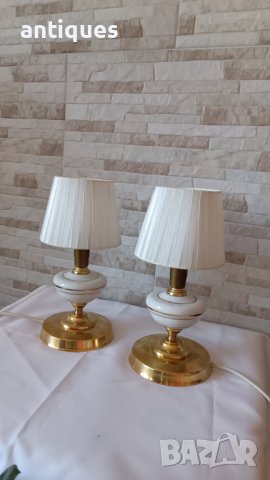 Комплект стари нощни лампи - месинг и порцелан - Антика, снимка 3 - Антикварни и старинни предмети - 42901670
