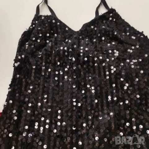 Дълга черна бална рокля с пайети с гол гръб с цепка, снимка 5 - Рокли - 37954445