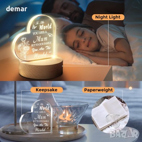Подарък за майка гравирана LED нощна лампа сърце с послание, снимка 2 - Други - 42828797